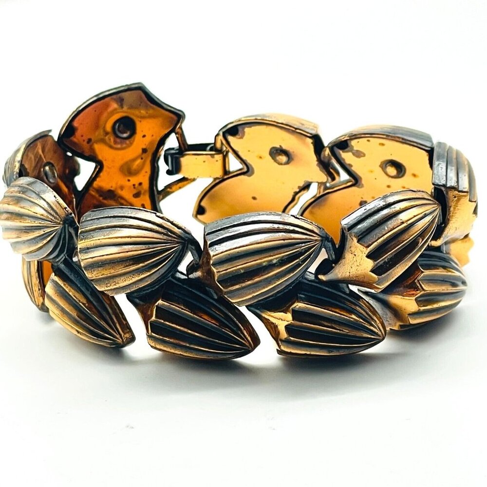 Vintage Cone Link Bracelet Copper Tone Chunky Classic Retro Shell